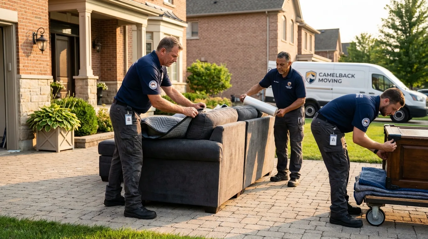 Large estate moving crew wrapping furniture in Lunenburg, MA